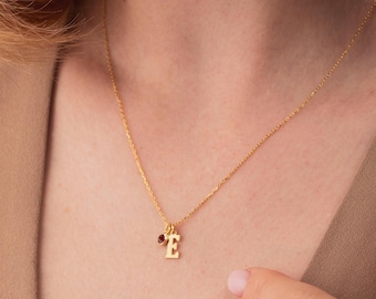 Sierlijke ketting met geboortesteen, ketting met gepersonaliseerde brief, ketting met aangepaste brief, geboortesteensieraden, verjaardagscadeaus