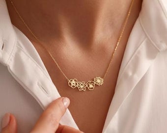 Birth Flower Necklace, Personalized Birth Month Flower Pendant, Custom Floral Jewelry, Minimalist Gold Flower Necklace, Dainty Necklace