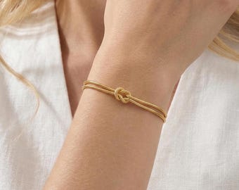 Pulsera de plata de ley con nudo infinito, cadena doble de serpiente, pulsera de amistad con nudo de plata de ley, regalo para mamá, regalo del Día de la Madre