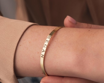 Custom Name Cuff Bracelet, Personalized Engraved Bangle, Sterling Silver Open Cuff, Bridesmaid Gift, Gift for Her