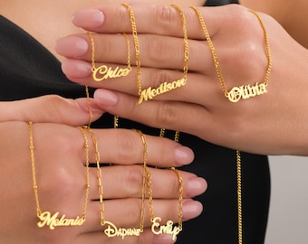 Collar con nombre en oro de 14k, collar con colgante de nombre personalizado, collar con nombre a medida, joyería minimalista con nombre para mujer, collar con monograma