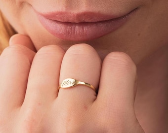 Custom Engraved Ring, Personalized Name Ring, Dainty 14k Gold Name Ring, Minimalist Ring, Bridesmaids Ring, Everyday Jewelry, Birthday Gift