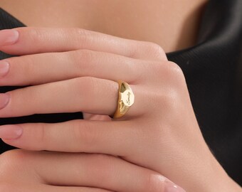 Anel de ouro personalizado com nome, Anel de ouro personalizado com nome, Anel de sinete com letra personalizada, Anel de sinete com inicial personalizada, Presente de Natal
