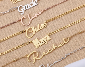 Collar con nombre de oro de 14 quilates, colgante con nombre personalizado, joyería minimalista con nombre para mujer, regalo para ella.