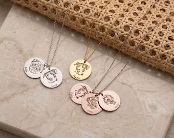 Custom Pet Portrait Necklace, Personalized Dog Necklace, Cat Memorial Jewelry, Engraved Pet Photo Necklace, Pet Loss Gift, Dog Mom Gift