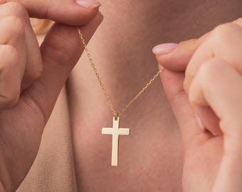 Personalized Cross Necklace, Minimalist Cross Necklace, Gold Tiny Cross Necklace, Custom Religious Necklace, Christian Gift, Christmas Gift