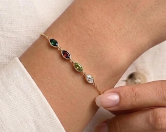 Leaf Birthstone Bracelet, Custom Birthstone Bracelet, Graduation Gift, Birthday Gift,Grandma Gift for Mom Bracelet, Christmas Gift for Her