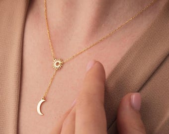 Sun and Moon Necklace, Gold Plated Sun & Moon Necklace, Sterling Silver Sun and Moon Necklace, Celestial Jewelry
