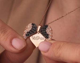 Personalized Guardian Angel Wings Hidden Name Necklace, Wings Name Necklace, Secret Message Angel Wings Necklace, Christmas Gift for Mom