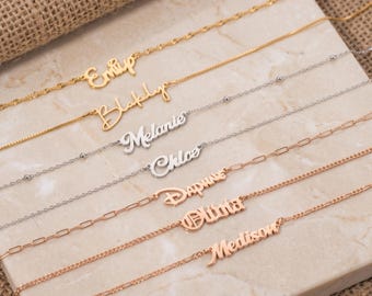 14k Gold Name Necklace, Personalized Name Pendant Necklace, Custom Name Necklace, Minimalist Name Jewelry for Women, Monogram Name Necklace