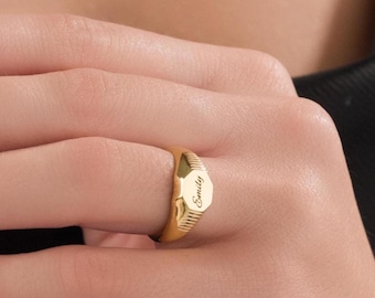 Anel de ouro personalizado com nome, anel de sinete com letra personalizada, anel de sinete com inicial personalizada, anel de ouro personalizado com nome, presente de Natal