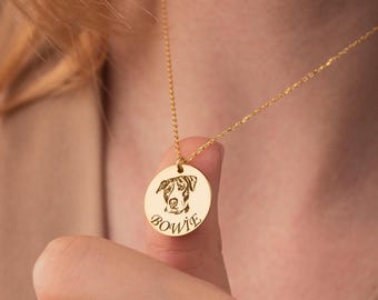 Personalized Pet Portrait Necklace, Custom Dog Mom Necklace, Engraved Pet Photo Jewelry, Cat Memorial Necklace, Pet Loss Gift, Animal Lover