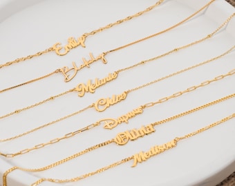 Collar con nombre en oro de 14k, collar con colgante de nombre personalizado, collar con nombre a medida, joyería minimalista con nombre para mujer, collar con monograma