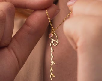 Custom Name Necklace with Birthstone,  Personalized Name Necklace, Birthday Gift for Her, Christmas Gift, Dainty Birthstone Name Necklace