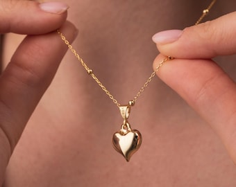 Gouden hart sierlijke ketting, kleine hartketting, kerstcadeau, minihartketting sterlingzilver, minimalistische gouden hartketting voor moeder