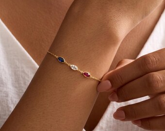 Leaf Birthstone Bracelet, Custom Birthstone Bracelet, Graduation Gift, Birthday Gift,Grandma Gift for Mom Bracelet, Christmas Gift for Her