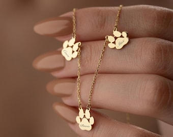 Naamketting pootafdruk, gepersonaliseerde kleine hondenpootketting, minimalistische pootketting, dierenketting, ketting huisdier, gepersonaliseerde ketting
