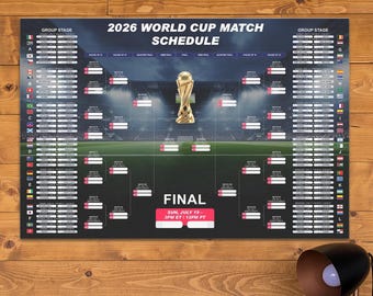 Affiche du calendrier du tournoi de football des États-Unis 2026, calendrier de la coupe de football internationale, cadeau de fan de football pour lui, art mural tracker de match de football