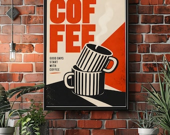 Coffee Bar Wall Art for Kitchen, Retro Coffee Poster or Canvas, Mid Century Cafe Decor, Coffee Lover Gift, 2:3 Rolled Print