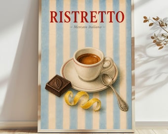 Italian Espresso Kitchen Wall Art, Ristretto Poster, Vintage Cafe Decor, Coffee Lover Gift, Breakfast Nook Print