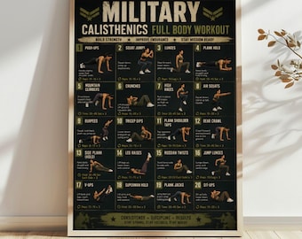 Home Gym Workout Poster or Canvas, Bodyweight Exercise Chart, Garage Gym Decor, Fitness Room Wall Art, Military Style 2:3 Rolled Print