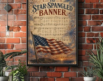 Patriotic Wall Art Poster or Canvas, Star Spangled Banner Print, Vintage American Flag Decor, 4th of July Veteran Gift, 2:3 Rolled Print