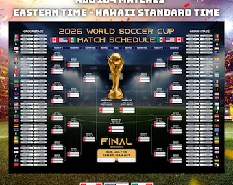 2026 Soccer Tournament Bracket Poster with ET and HST Times, 2026 Match Tracker Hawaii Standart Time Schedule, Father's Day Gift for Him
