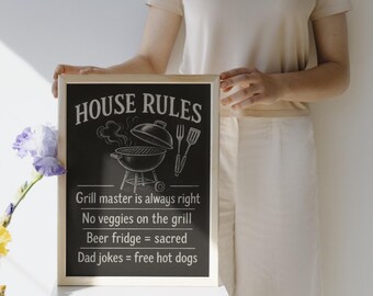 Grill Master House Rules Sign: Home Decor Wall Art (JPG & PDF)