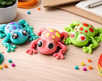 Cute Articulated Frog 3D Print | Flexible 3d Fidget Frog Toy | Print in Place Desk Pet | Colorful Kawaii Frog Gift for Kids & Adults