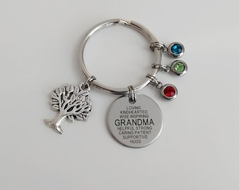 Grandma Keychain /  Birthstone Key Ring  / Tree of Life Accessories