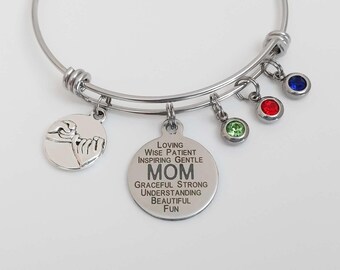 Mom Birthstone Charm Bracelet / Pinky Swear Bangle
