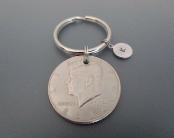 2014 Kennedy Half Dollar Coin Keychain / Initial Key Ring