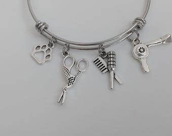 Dog Groomer Charm Bracelet / Adjustable Pet Stylist Bangle