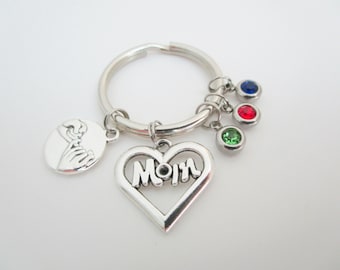 Mom Birthstone Keychain / Pinky Swear Key Ring / Gifts Under 20