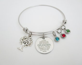 Grandma Bracelet / Birthstone Charm Bangle / Grandmother Jewelry