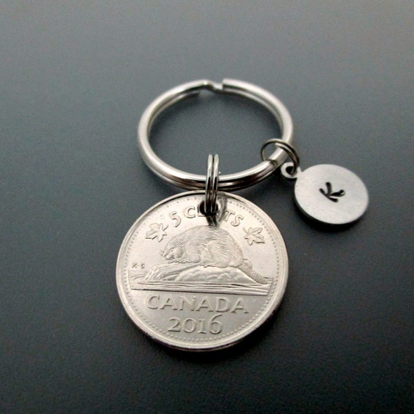 Canadian Nickel Keychain / Initial Key Ring