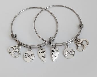 Partners in Crime Charm Bracelets / Handcuffs and Pinky Swear Bangle / Best Friends Jewelry