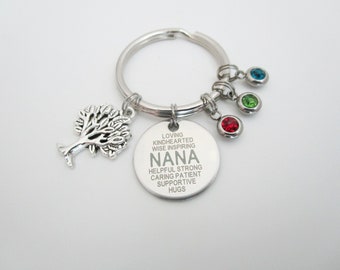 Nana Keychain /  Birthstone Key Ring  / Tree of Life Accessories / Gifts Under 20