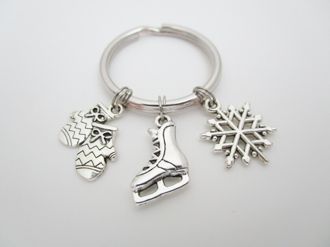 Ice Skating Keychain / Snowflake Key Ring / Mittens Etsy