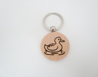 Duck Keychain /  Wooden  Swimming Duck Key Ring / Duck Lover Accessories