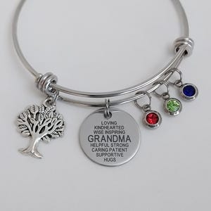 Grandma Bracelet / Birthstone Charm Bangle / Grandmother Jewelry