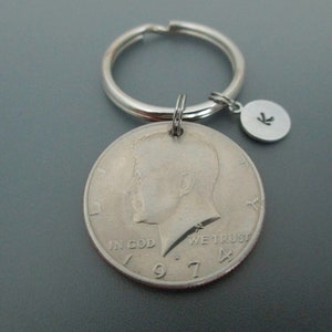 1974 Kennedy Half Dollar Coin Keychain / Initial Key Ring image 1