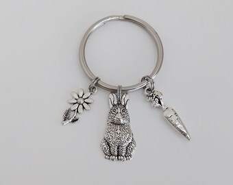 Rabbit Keychain / Carrot Key Ring / Bunny Key Chain / Spring Easter Flower