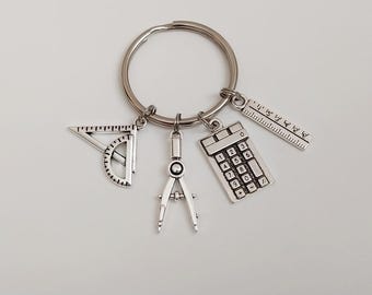 Architect Keychain, Engineer Key Ring, Science Mathematics Accessories, Graduation / Gifts Under 20