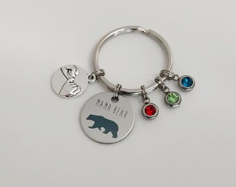 Mama Bear Birthstone Keychain / Pinky Swear Key Ring