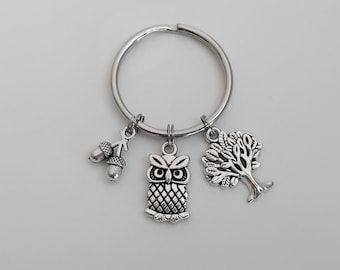 Owl Keychain / Tree Key Ring / Acorn Accessories