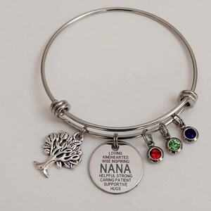 Nana Bracelet / Birthstone Charm Bangle / Grandmother Jewelry