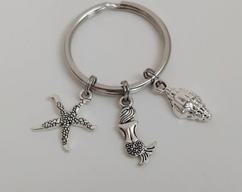Mermaid Keychain / Beach Key Ring / Ocean Sea Star Shell Accessories