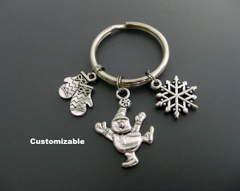 Snowman Keychain / Snowflake Key Ring / Christmas Winter Accessories