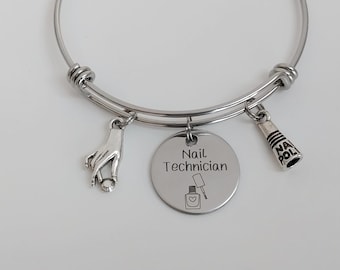 Nail Technician Charm Bangle / Beautician Jewelry / Manicurist Bracelet